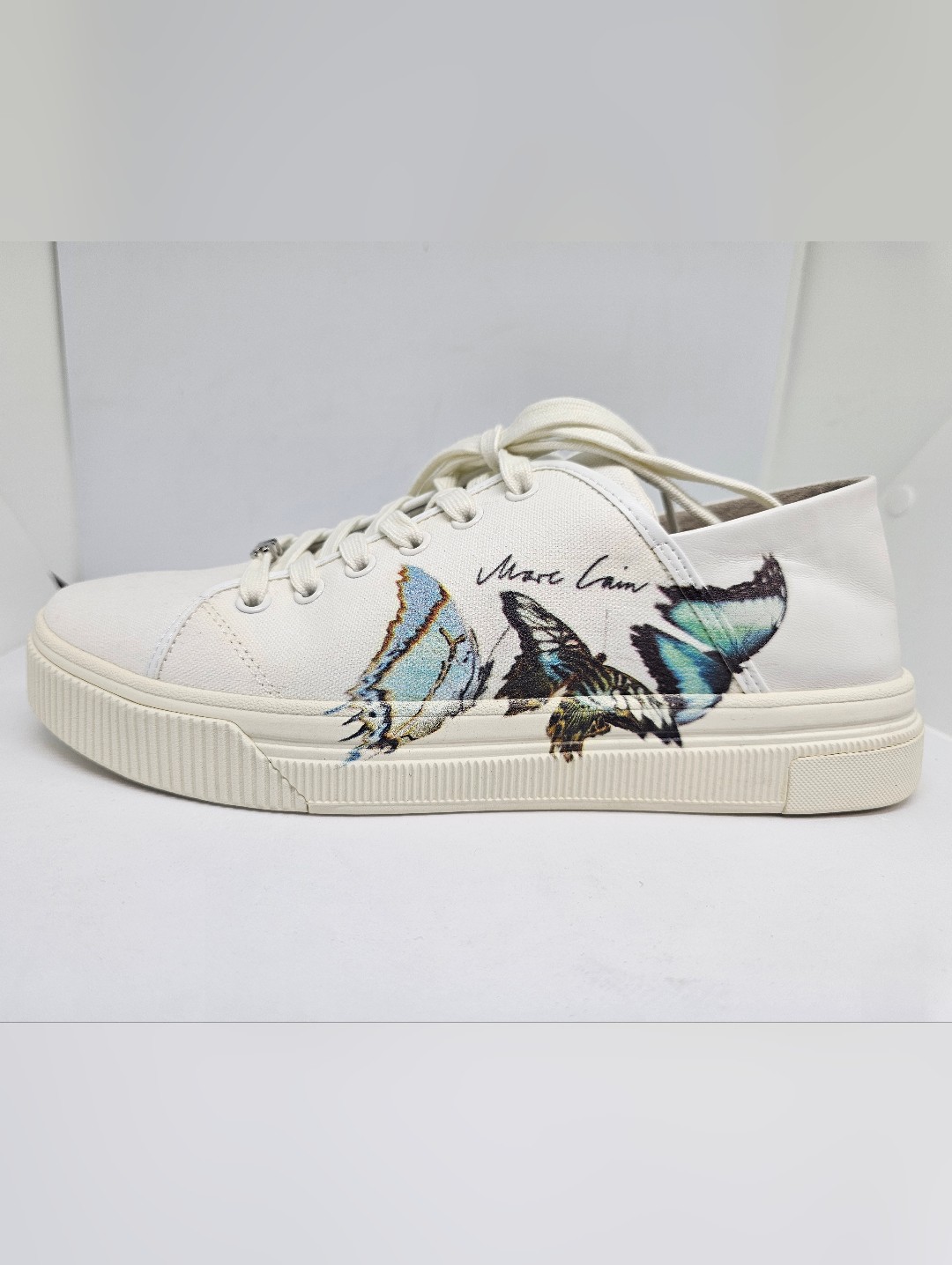 Marc Cain White Leather Butterfly-Print Canvas Sneaker